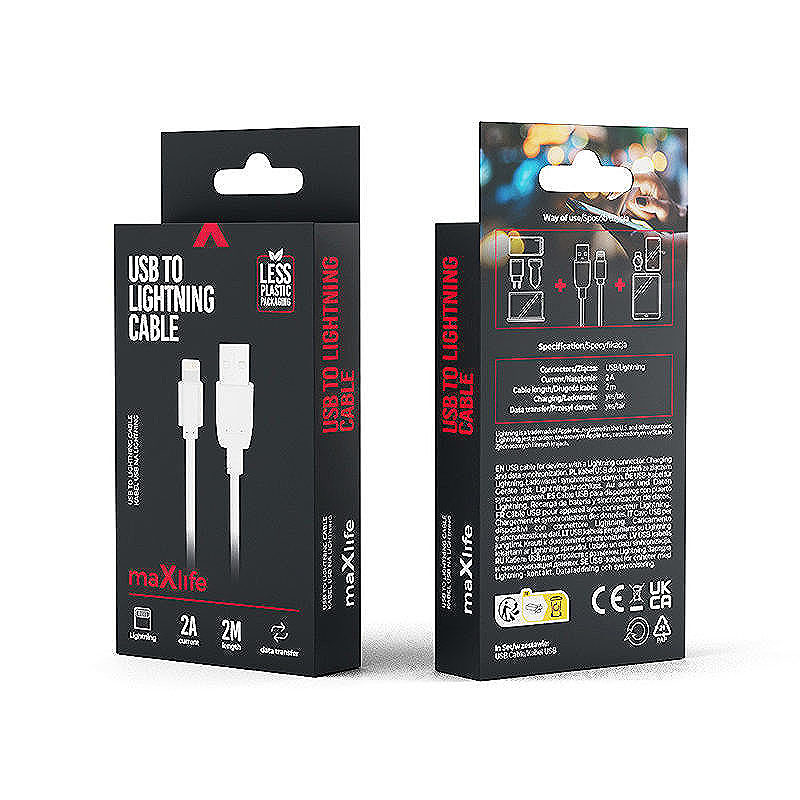 Maxlife cable USB - Lightning 2,0 m 2A white - Billede 2