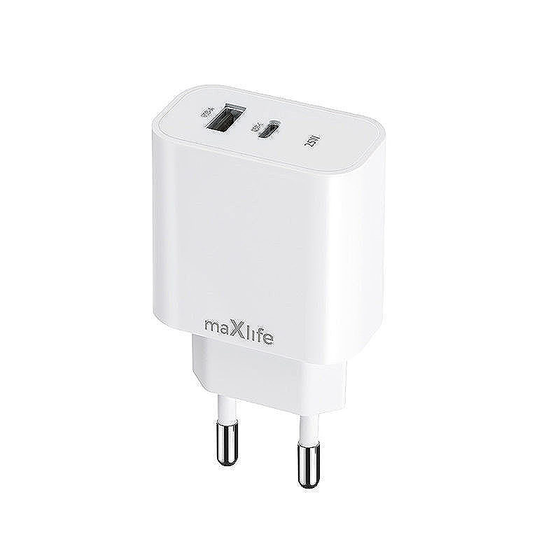 Maxlife MXTC-06-25AC PD QC charger 1x USB-C 1x USB 25W white