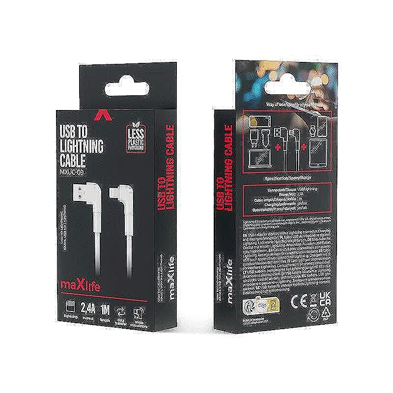 maXlife 1m 2.4A vinklet USB- Lightning K