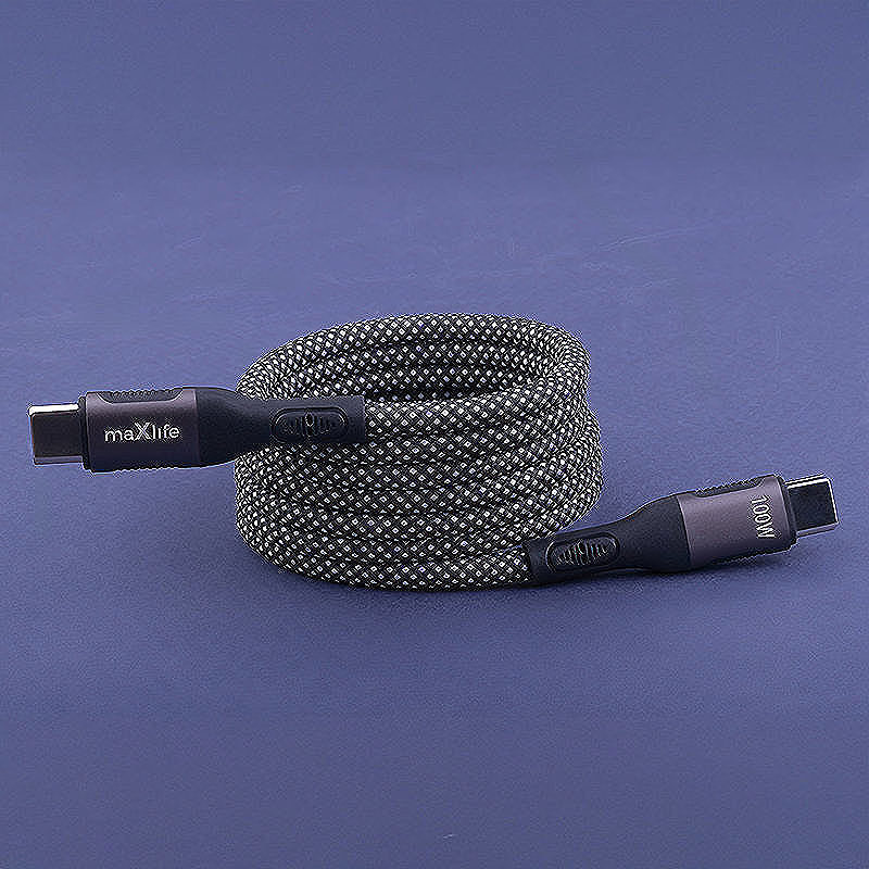 Maxlife MXUC-11 magnetic cable USB-C - USB-C 1,0 m 100W black nylon - Billede 2