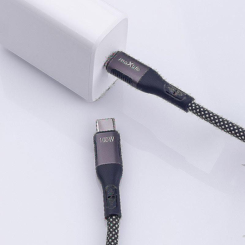 Maxlife MXUC-11 magnetic cable USB-C - USB-C 1,0 m 100W black nylon - Billede 4