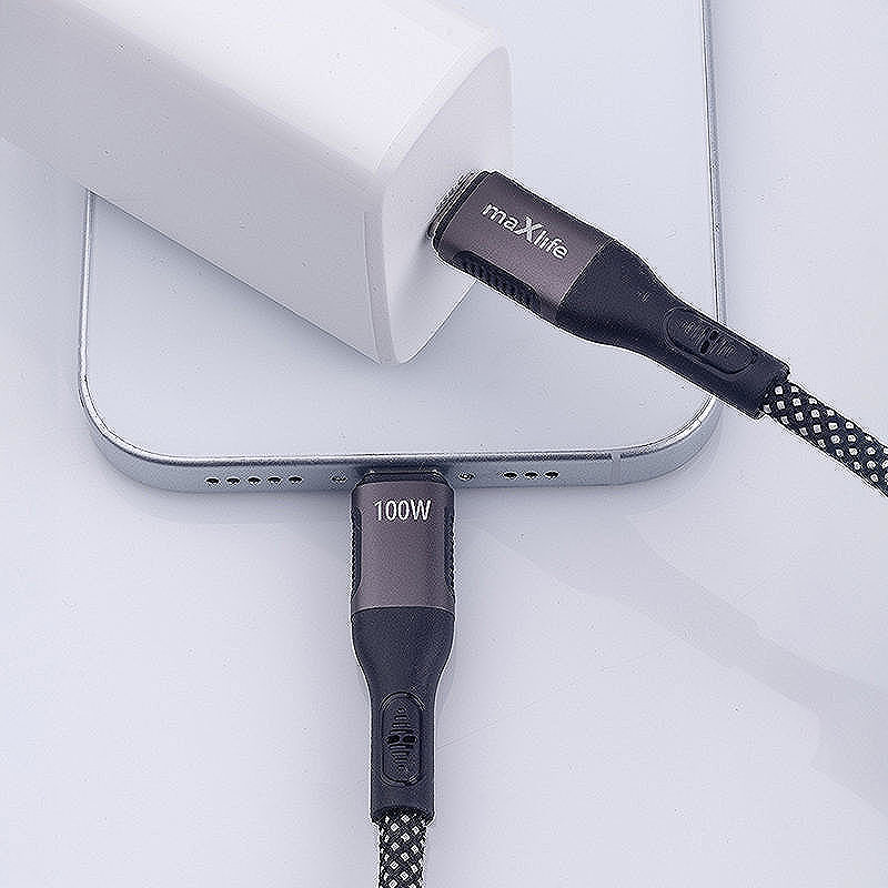 Maxlife MXUC-11 magnetic cable USB-C - USB-C 1,0 m 100W black nylon - Billede 5