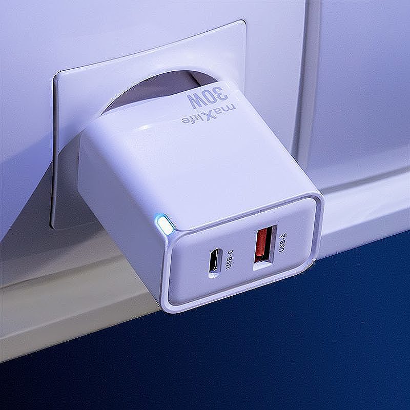Maxlife MXTC-09-30AC GaN PD QC charger 1x USB-C 1x USB 30W white - Billede 2