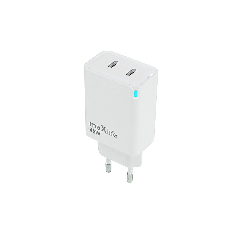 Maxlife MXTC-09-45CC GaN PD QC charger 2x USB-C 45W white