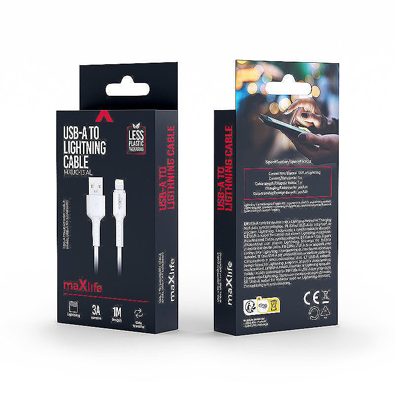 Maxlife MXUC-13 cable USB-A - Lightning 1,0 m 3A white - Billede 2
