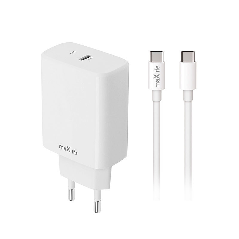 Maxlife MXTC-10-20C PD QC charger 1x USB-C 20W white + USB-C - USB-C cable 20W