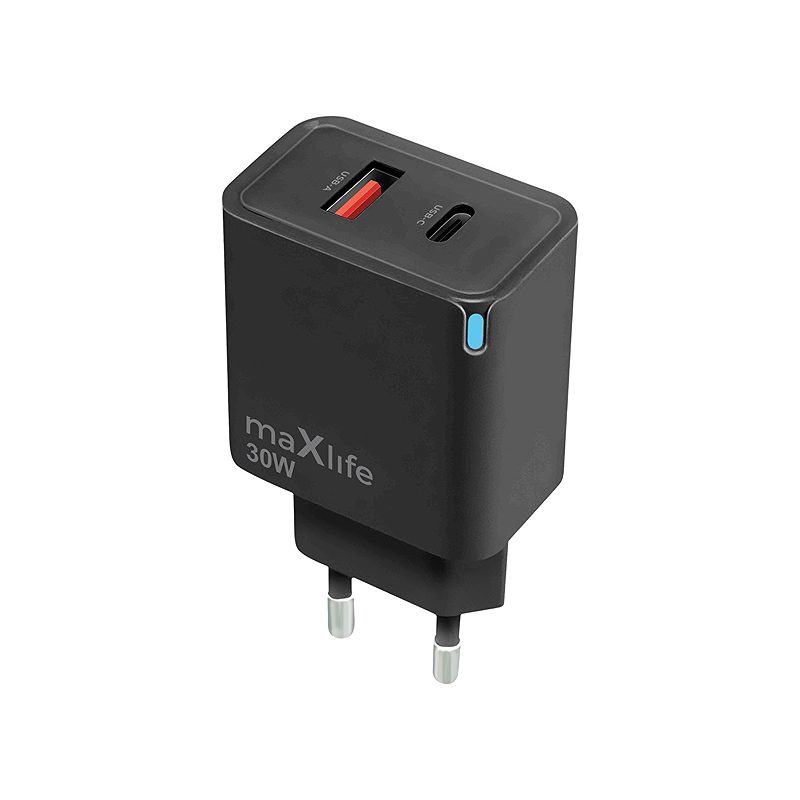 Maxlife MXTC-09-30AC GaN PD QC charger 1x USB-C 1x USB 30W black