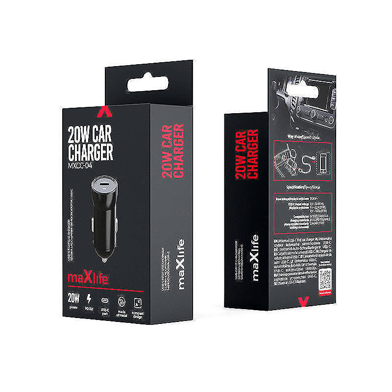Maxlife MXCC-04 PD QC car charger 1x USB-C 20W black - Billede 4