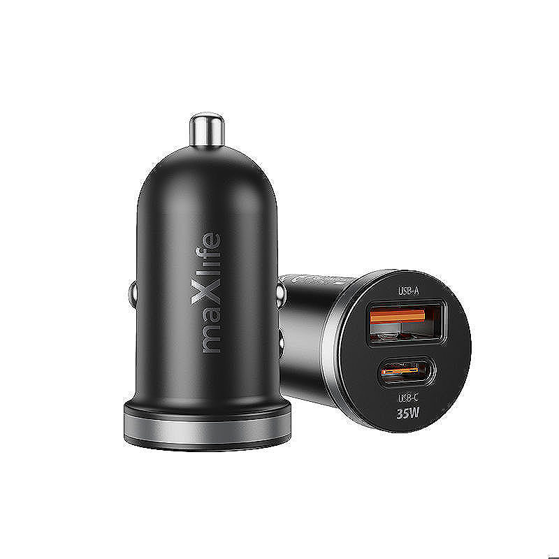 Maxlife MXCC-05 PD QC car charger 1x USB-C 1x USB 35W black - Billede 2