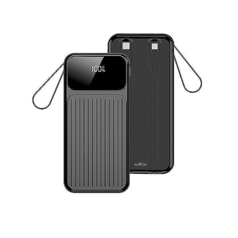 Maxlife power bank with built-in cables MXPB-06 PD QC 22,5W 10000 mAh black