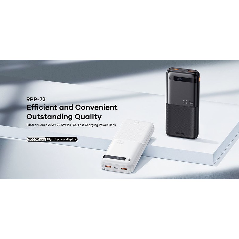POWERBANK REMAX PILOTEER SERIES 20000mAh RPP-72 PD 20W+QC 22,5W BLACK - Billede 2