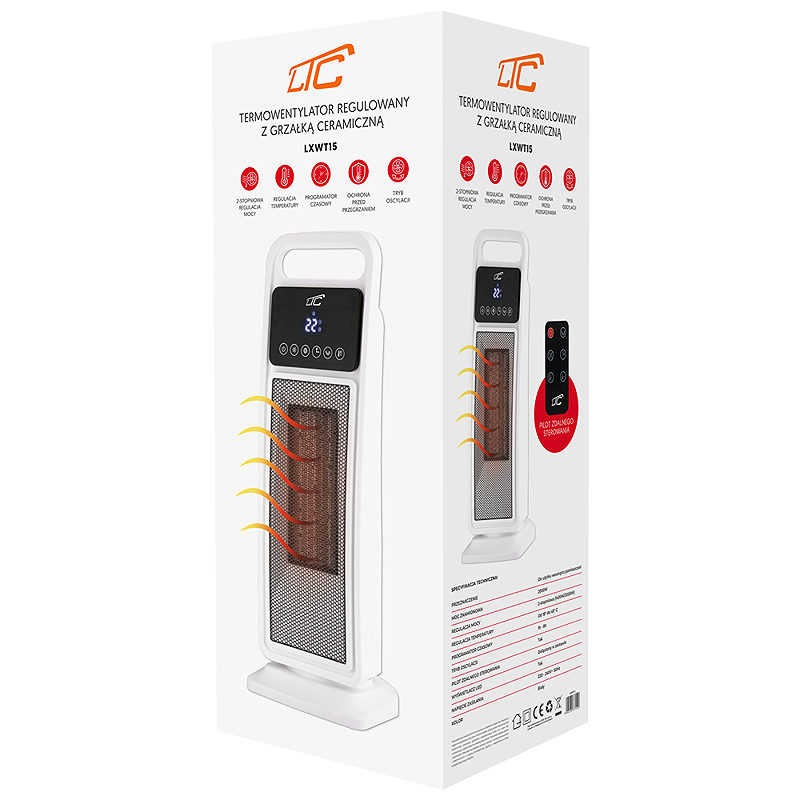 White heater LTC with ceramic heating element 1400/2000W with remote - Billede 5