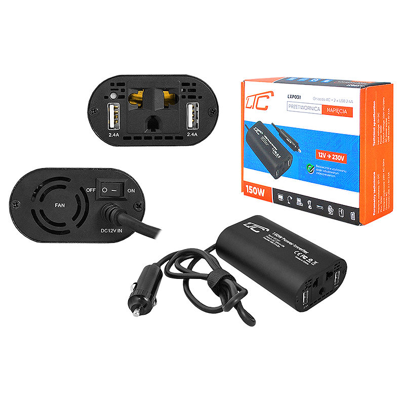 Power inverter in: 12V DC out: 230V/50Hz, 150W + 2xUSB 5V/2.4A LTC - Billede 2