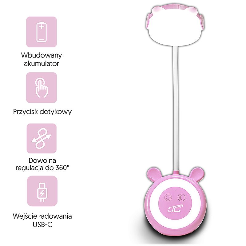 LED Teddy bear desk Lamp 3W, 3000/4500/6000K, adjustable, 1200mAh, pink,  LTC