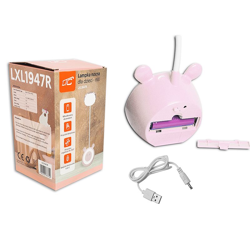 LED Teddy bear desk Lamp 3W, 3000/4500/6000K, adjustable, 1200mAh, pink, LTC - Billede 4