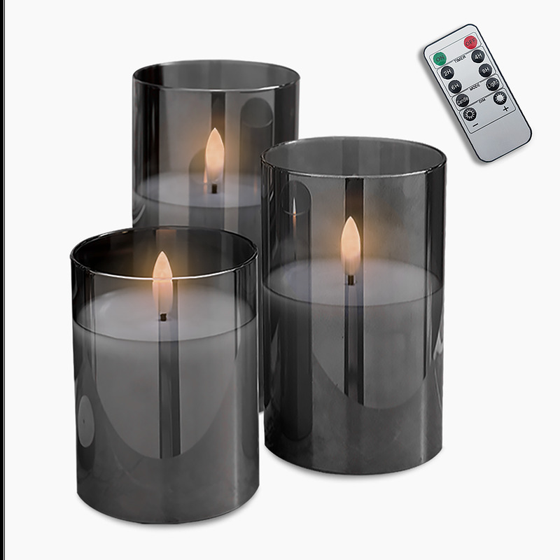 Decorational LED Candle set 3 pcs. smoked glass + remote