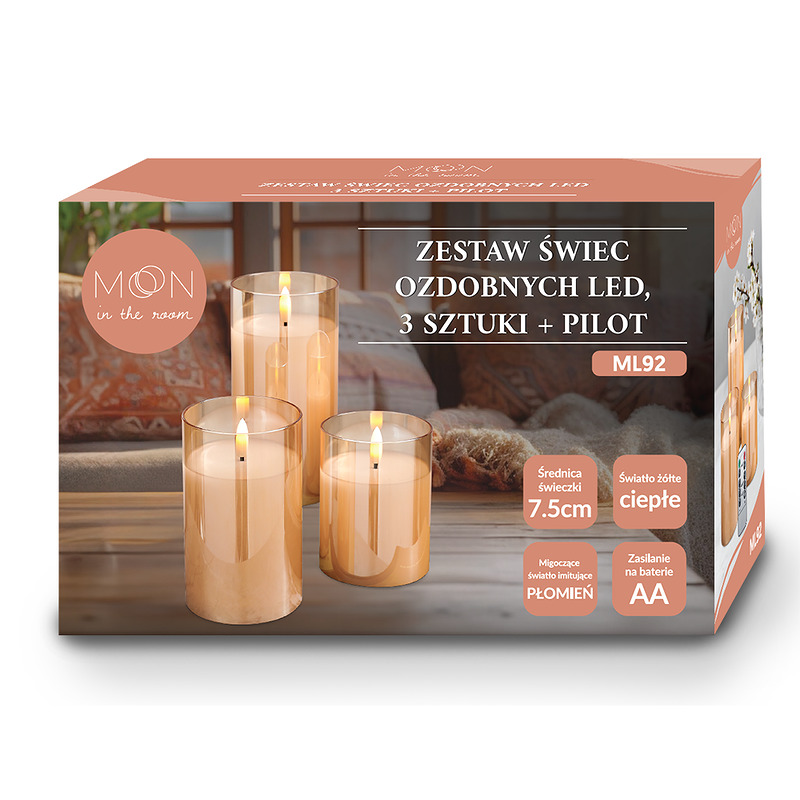 Decorational LED Candle set 3 pcs. gold glass + remote - Billede 2