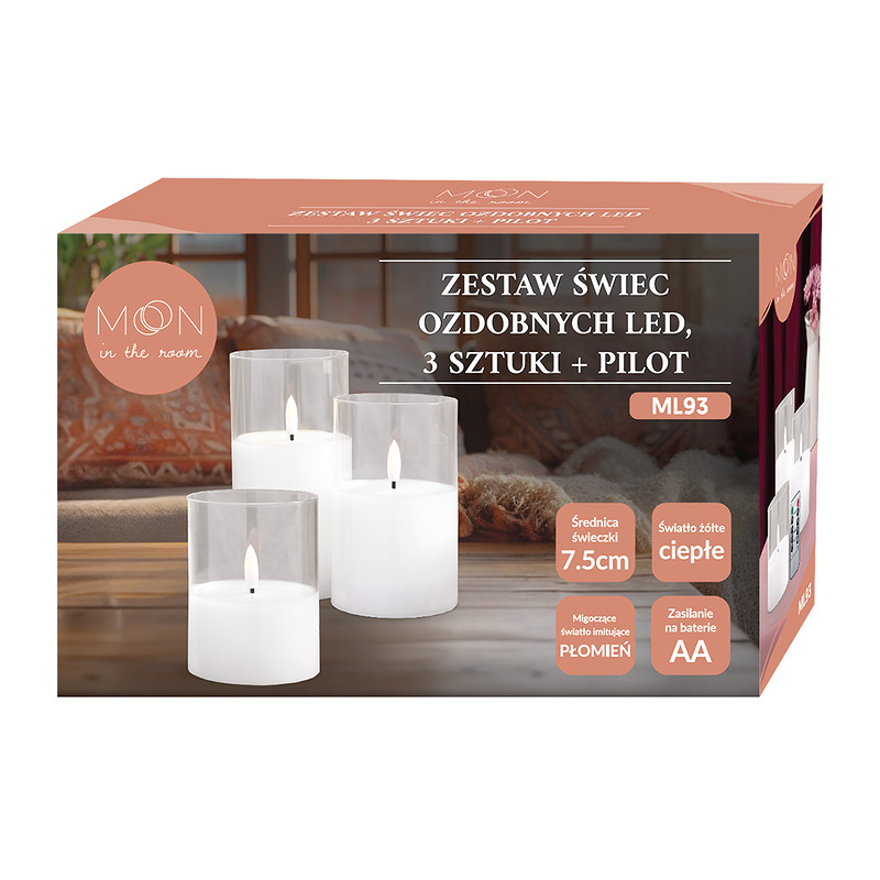 Decorational LED Candle set 3 pcs. white glass + remote - Billede 2