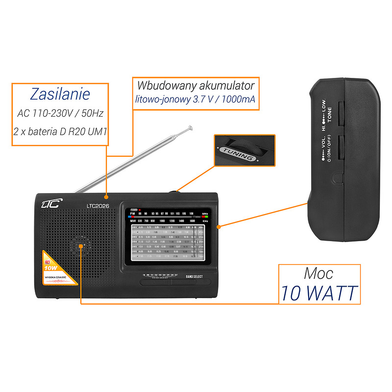 LTC portable radio WILGA, black - Billede 2