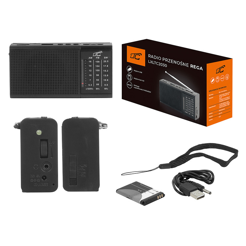 LTC portable radio REGA, USB, TF, AUX, mini LED flashlight, black - Billede 3