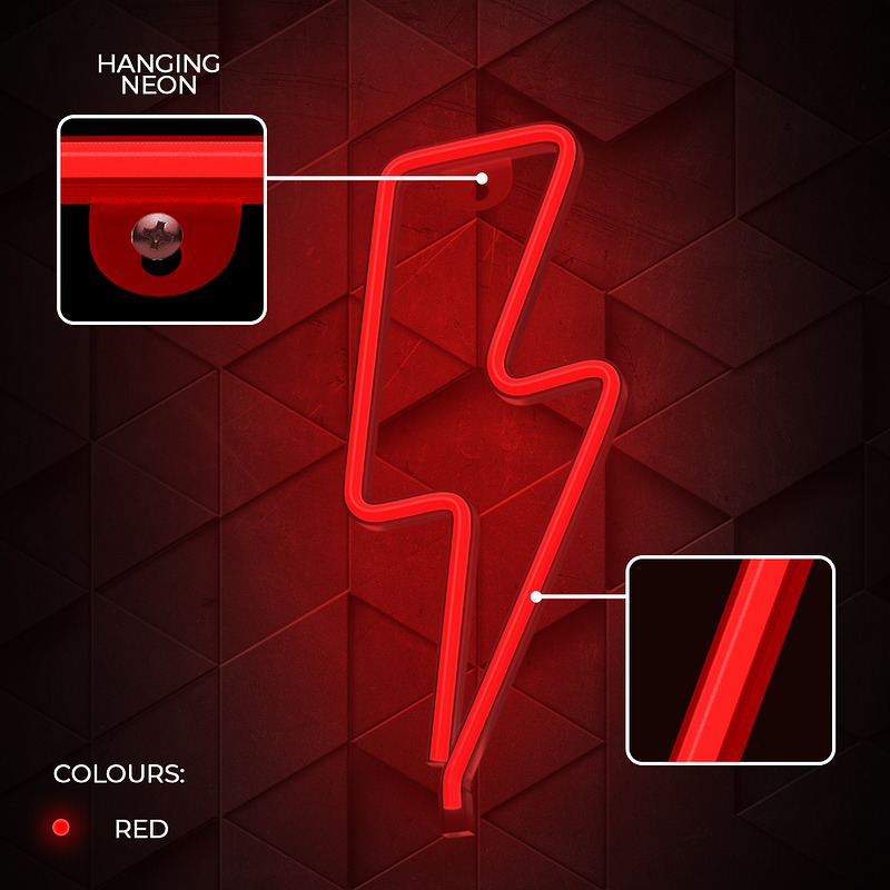 Neon LED Light BOLT red Bat + USB FLNE06 Forever Light - Billede 5