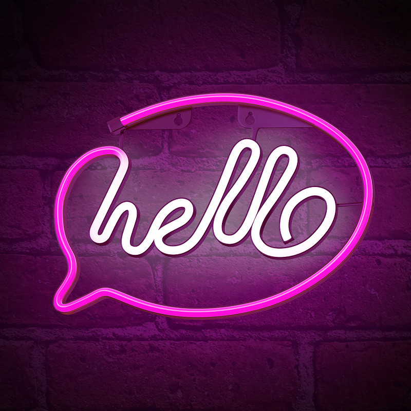 Neon LED Light HELLO pink white Bat + USB FLNE15 Forever Light - Billede 4
