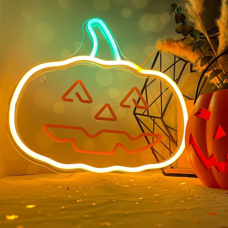 Neon PLEXI LED HAPPY PUMPKIN orange green FPNE10 Forever Light - Billede 2