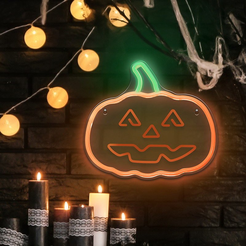 Neon PLEXI LED HAPPY PUMPKIN orange green FPNE10 Forever Light - Billede 3