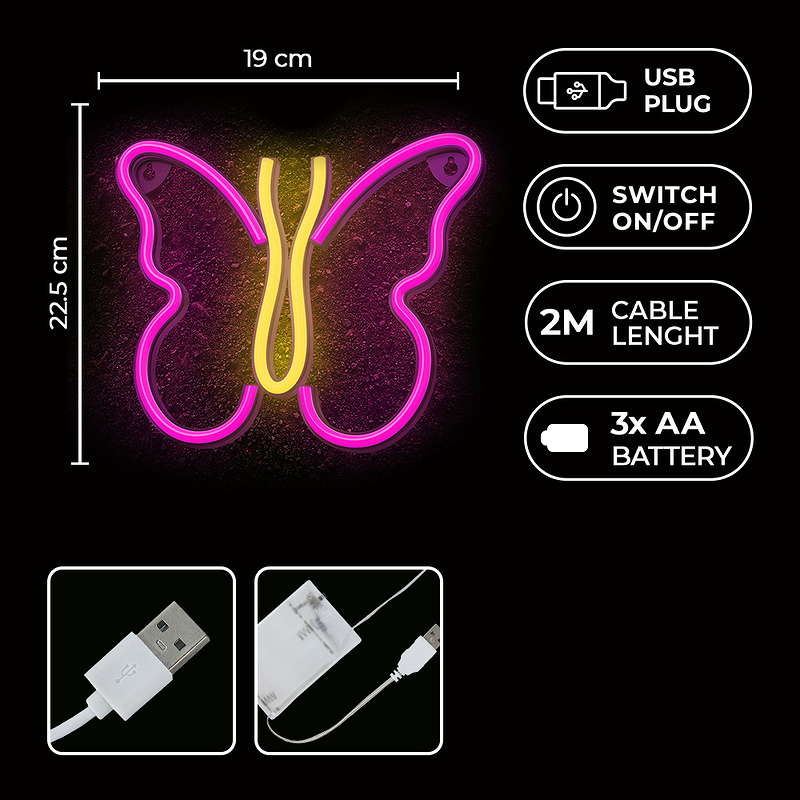 Neon LED Light BUTTERFLY pink NNE03 Neolia - Billede 5