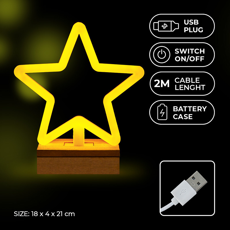 Neon Wood Stand LED STAR warm white FLNW04 Forever Light - Billede 3