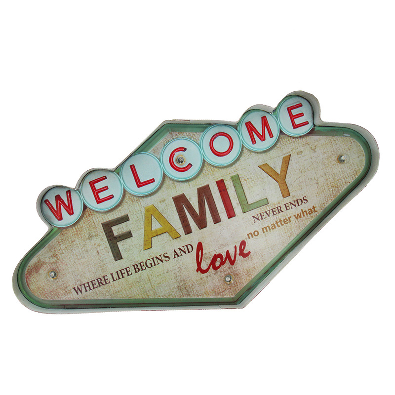 RETRO Metal Sign LED Welcome Family Forever Light - Billede 2