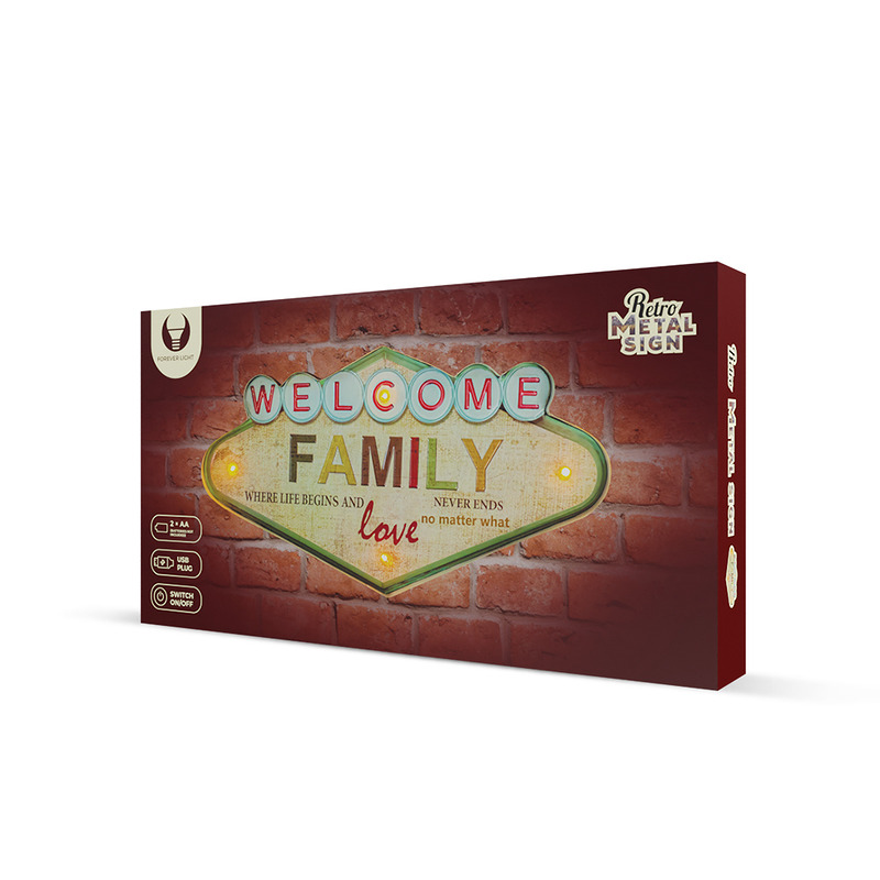 RETRO Metal Sign LED Welcome Family Forever Light - Billede 3