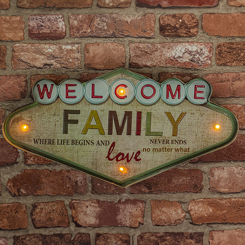 RETRO Metal Sign LED Welcome Family Forever Light - Billede 4