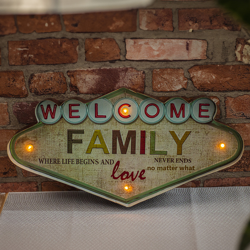 RETRO Metal Sign LED Welcome Family Forever Light - Billede 5