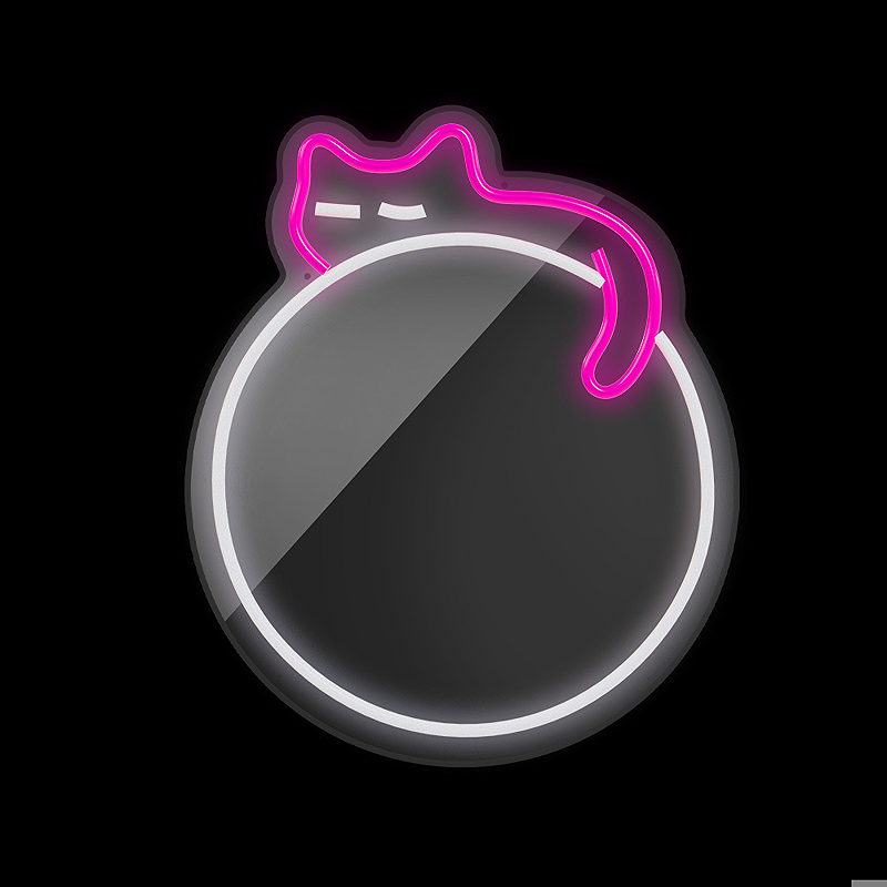Neon MIRROR LED SLEEPING CAT white pink FMNE03 Forever Light - Billede 3