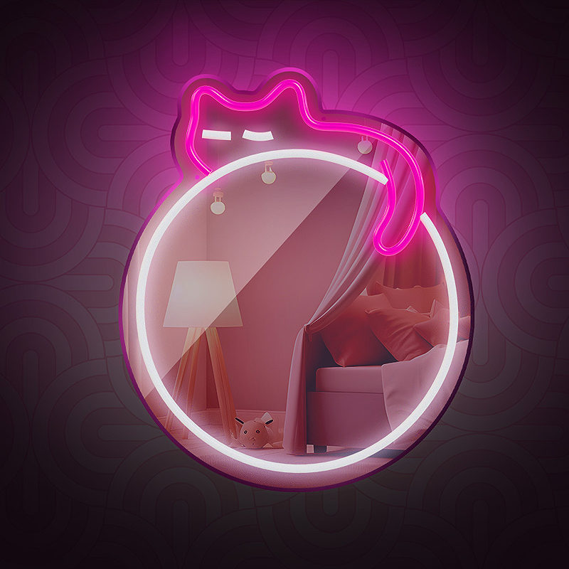 Neon MIRROR LED SLEEPING CAT white pink FMNE03 Forever Light - Billede 4