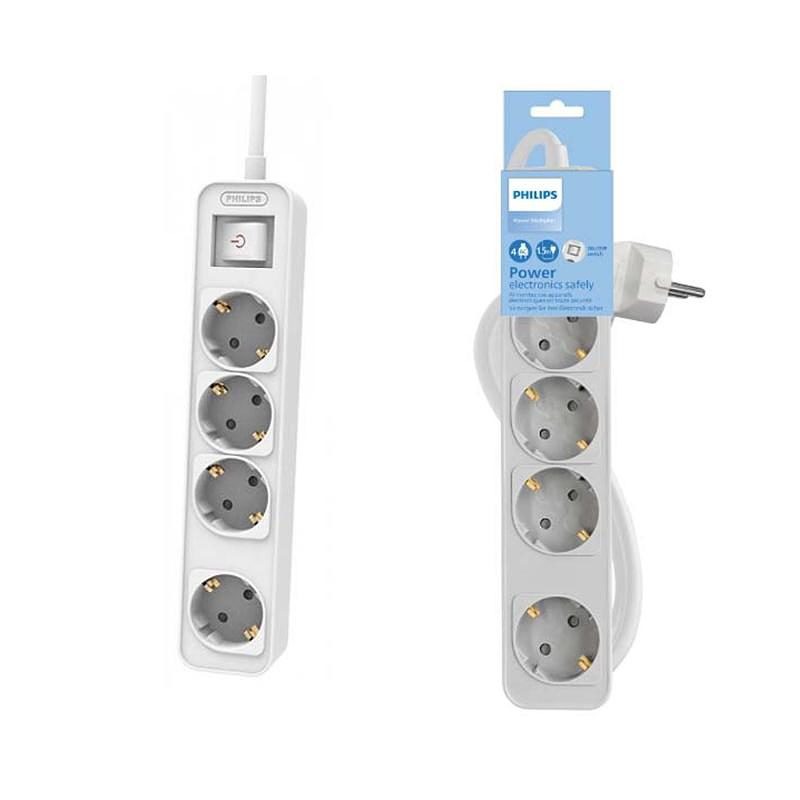 Power strip PHILIPS extension cord 4 sockets 1.5m 10A white