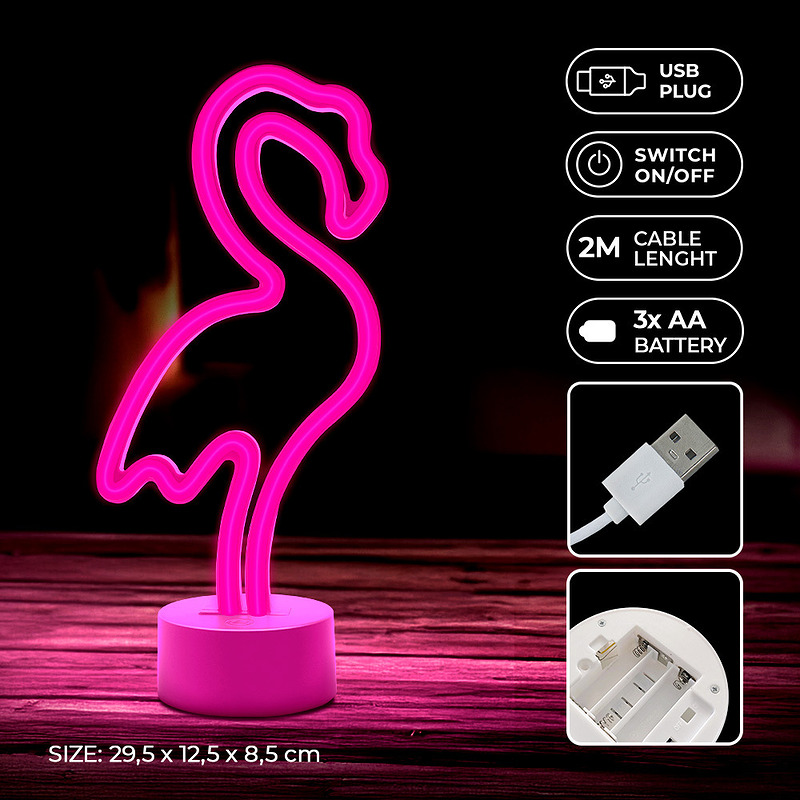 Neon LED on stand FLAMINGO pink USB-C FSC-11 Forever Light - Billede 4