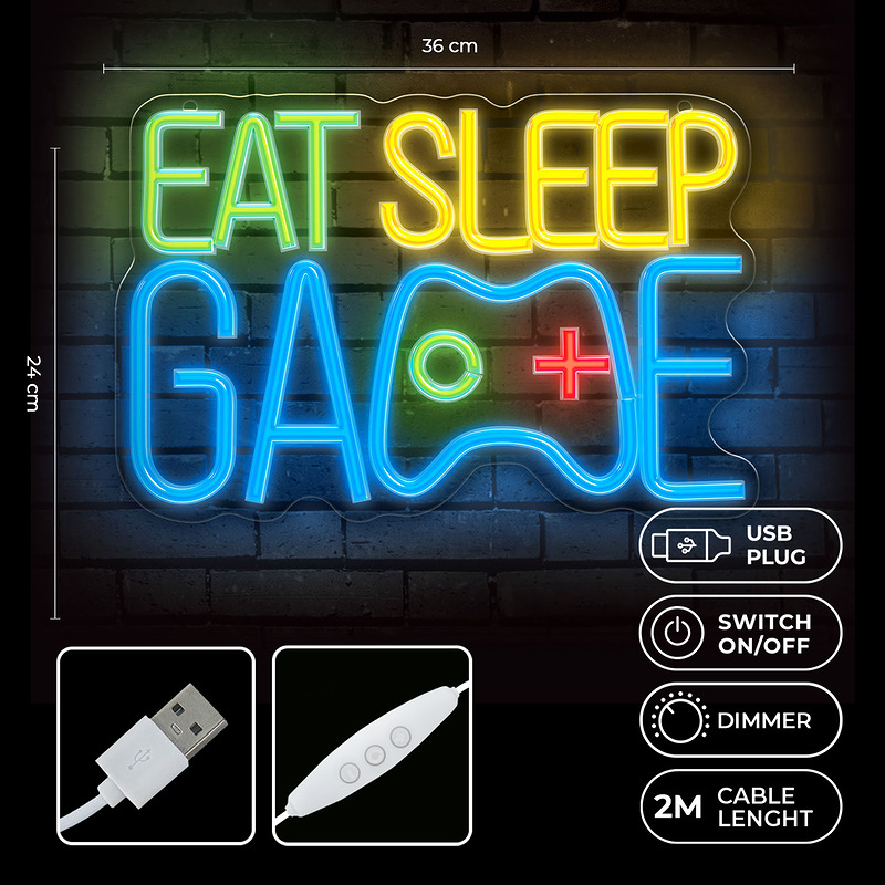Forever Light Neon PLEXI LED EAT SLEEP GAME multicolor FPNE33 - Billede 2
