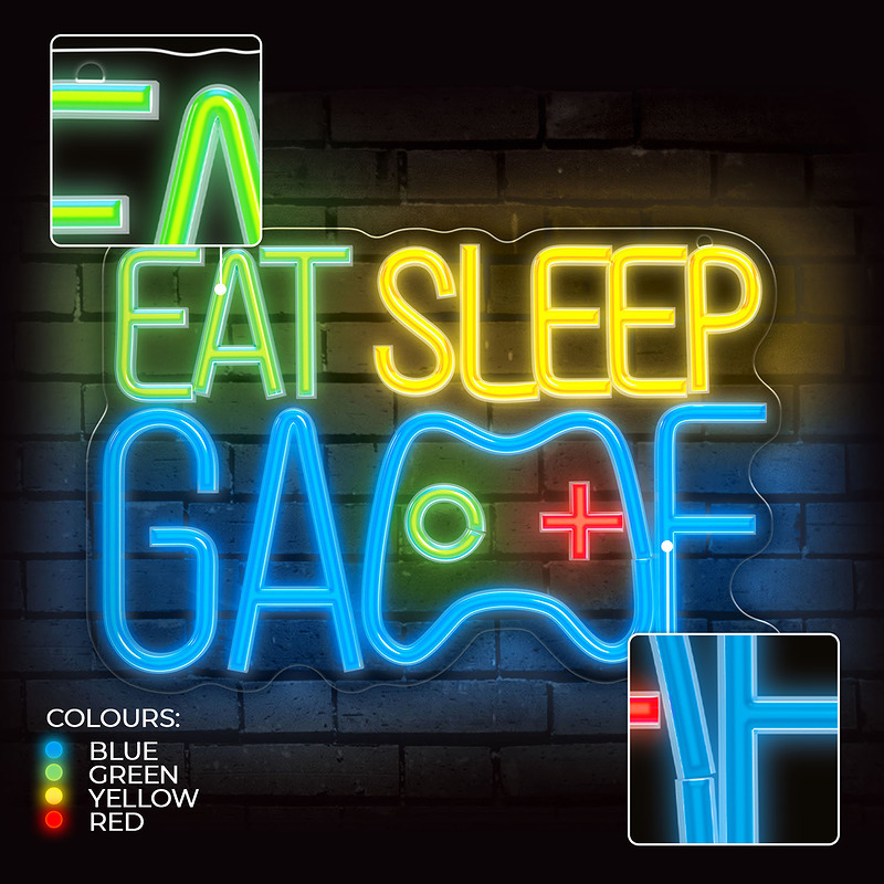 Forever Light Neon PLEXI LED EAT SLEEP GAME multicolor FPNE33 - Billede 3