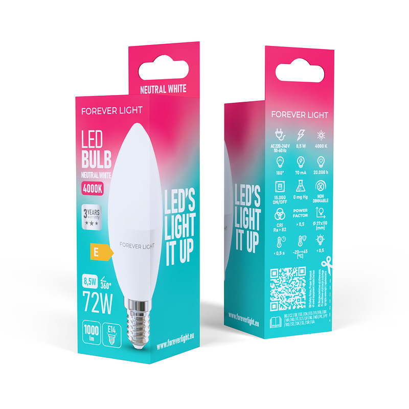 Forever Light LED Bulb E14 C37 8.5W 1000lm 4000K class E - Billede 3