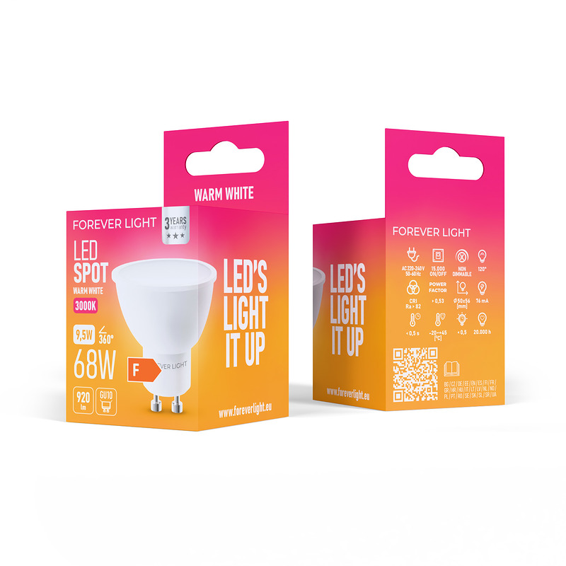 Forever Light LED Bulb GU10 9.5W 920lm 3000K class F - Billede 3