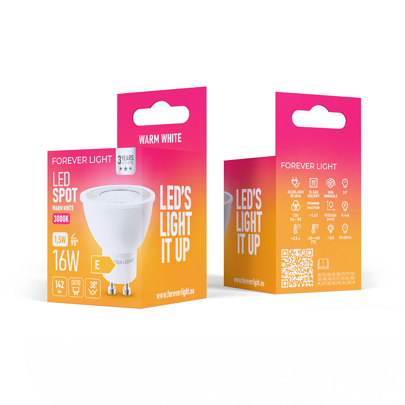 Forever Light LED Bulb GU10 38° 1.5W 142lm 3000K class E - Billede 3
