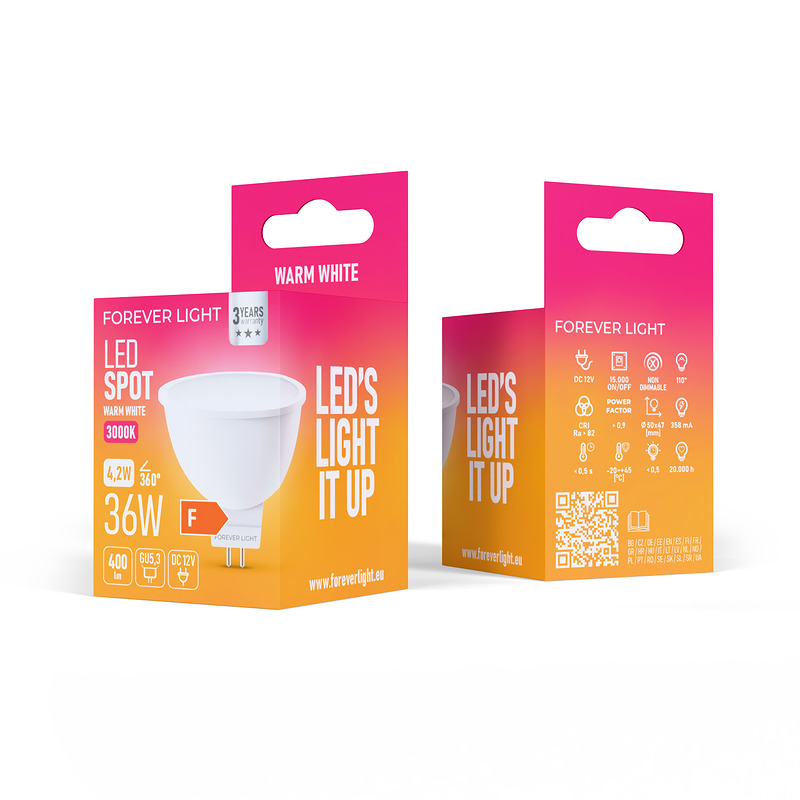 Forever Light LED Bulb GU5,3 MR16 4.2W 400lm 3000K 12V class F - Billede 3