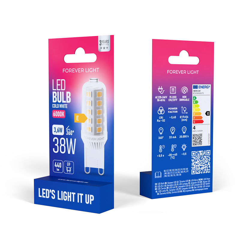 Forever Light LED Bulb G9 3.6W 440lm 6000K ceramic class F - Billede 3