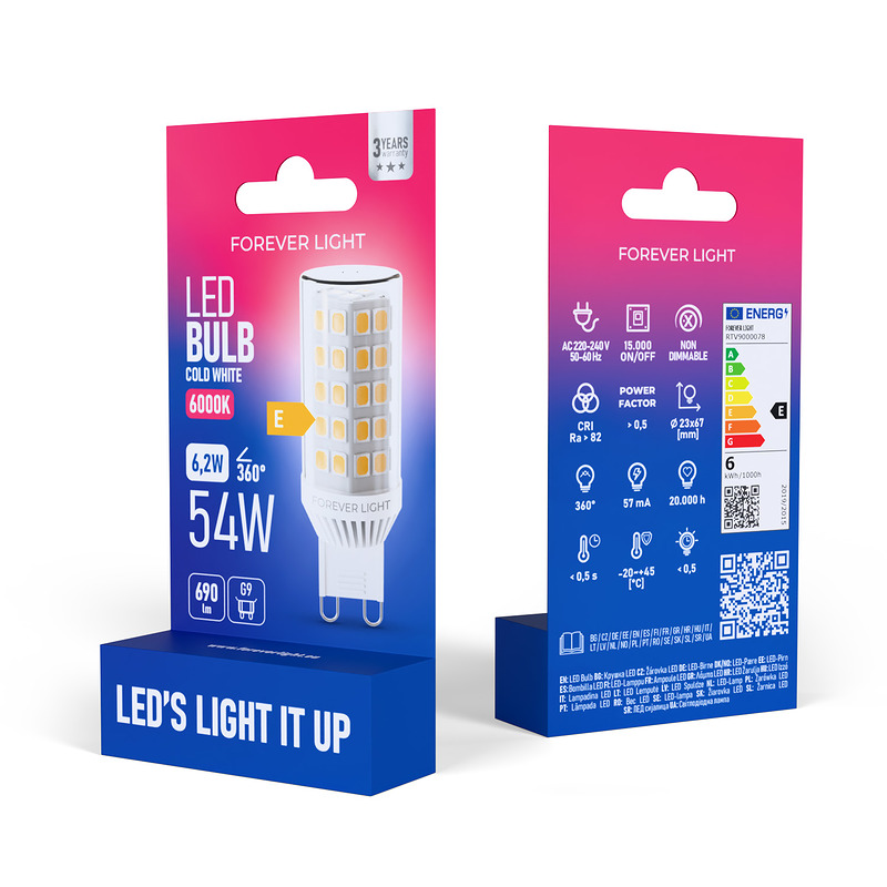 Forever Light LED Bulb G9 6.2W 690lm 6000K ceramic class E - Billede 3