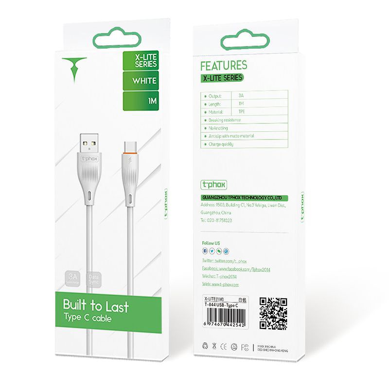 T-PHOX CABLE X-LITE TYPE-C WHITE 1M 3A - Billede 3