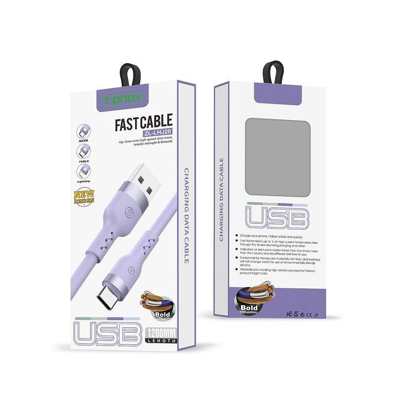 T-PHOX CABLE BOLD USB/LIGHTNING 3A SKY BLUE - Billede 3