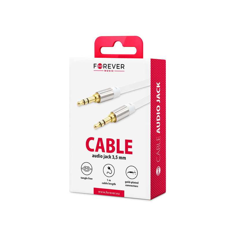 Forever audio cable jack 3,5mm - jack 3,5mm 1,0 m white - Billede 2