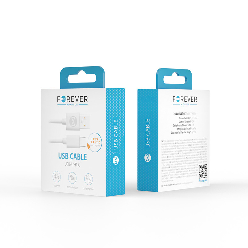 Forever cable USB - USB-C 1,0 m 2A white - Billede 2